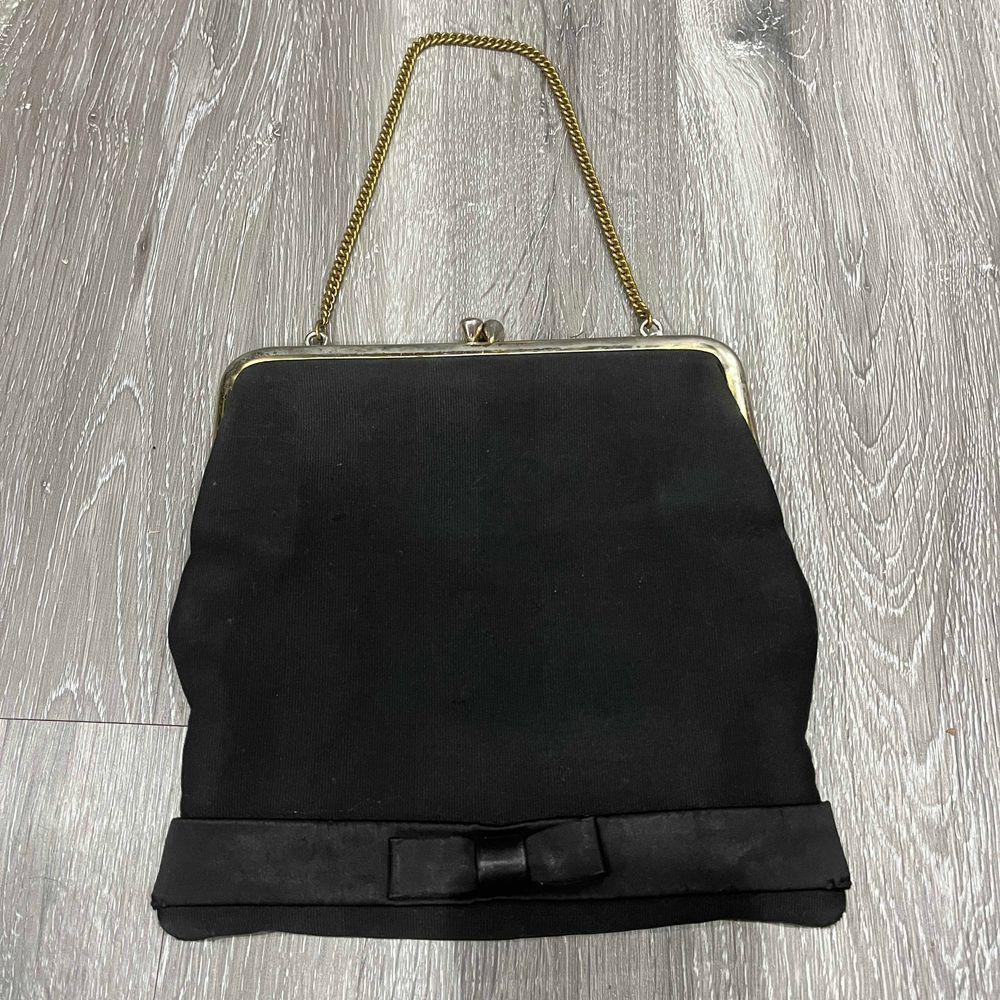Vintage Black Evening Bag Bow Accent 7”w x 7.5”h x 1” d